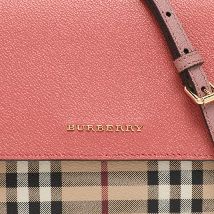 Pre Owned Burberry Pink/Beige Haymarket PVC and Leather Loxley Crossbody Bag