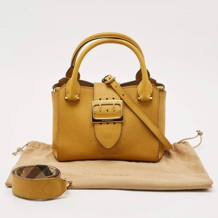 Pre Owned Burberry Yellow Leather Small Buckle Tote