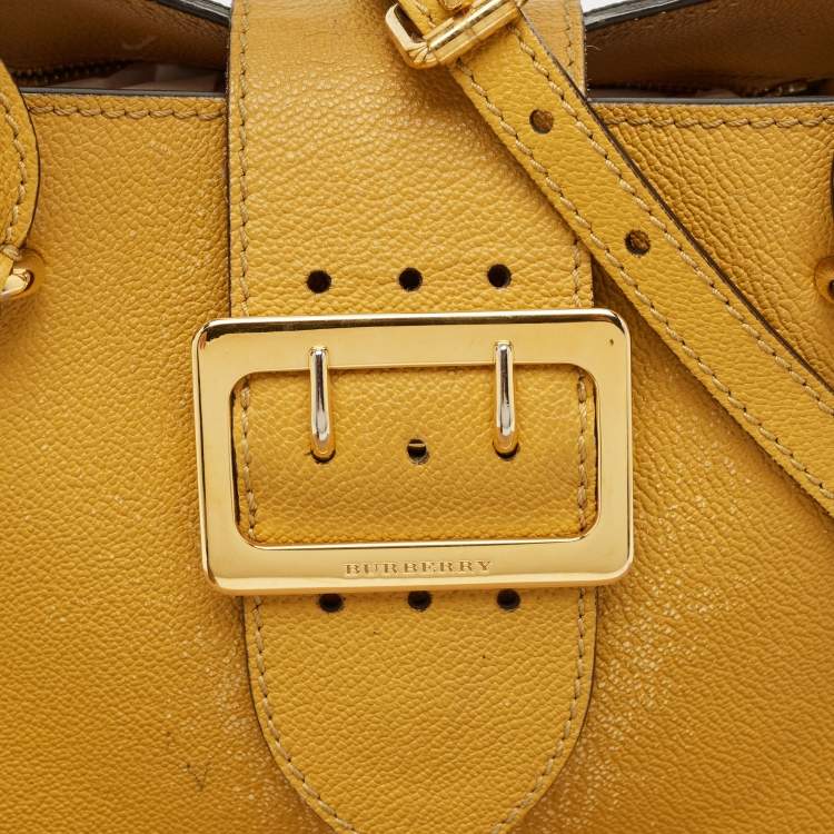 Pre Owned Burberry Yellow Leather Small Buckle Tote