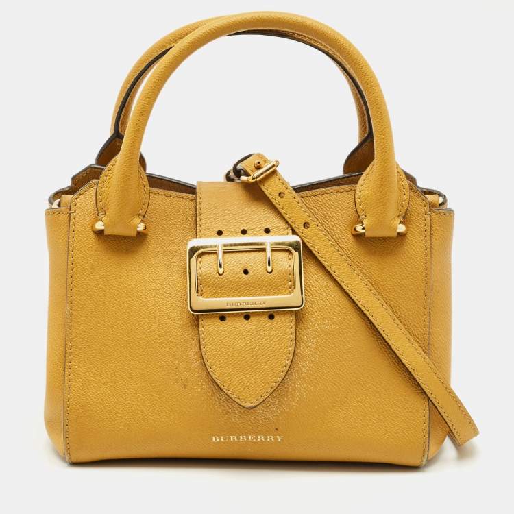 Pre Owned Burberry Yellow Leather Small Buckle Tote