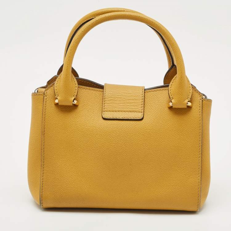 Pre Owned Burberry Yellow Leather Small Buckle Tote