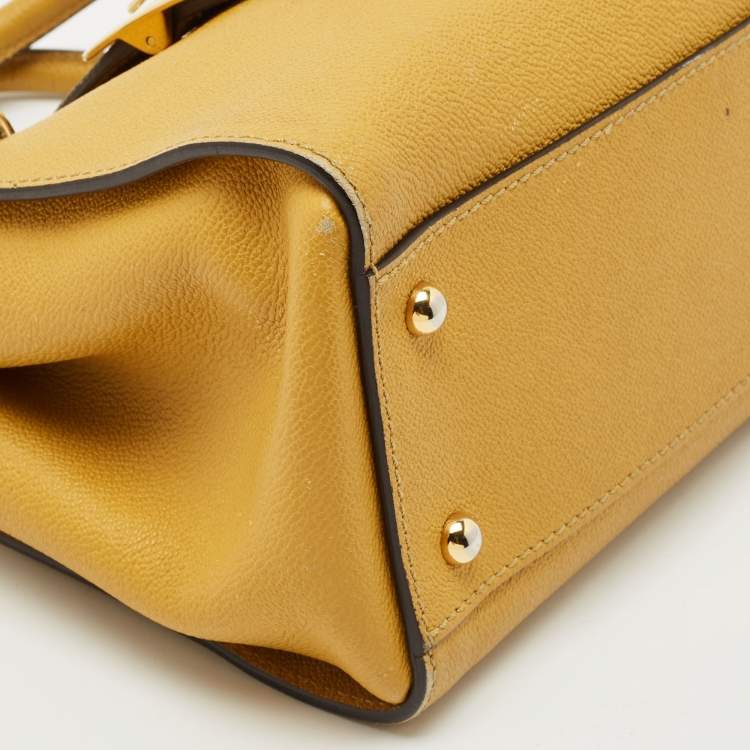 Pre Owned Burberry Yellow Leather Small Buckle Tote