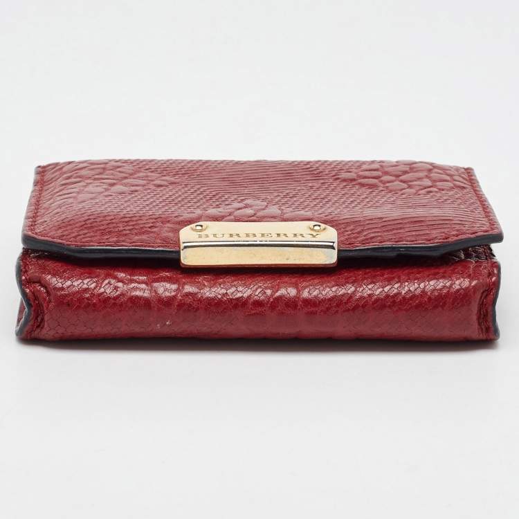 Pre Owned  Burberry Dark Red Textured Leather Business Card Holder