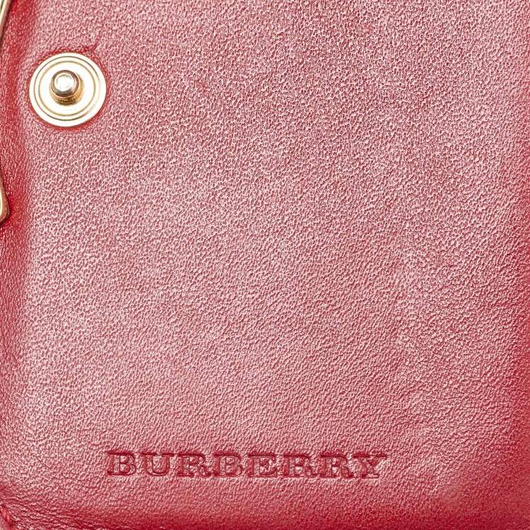 Pre Owned  Burberry Dark Red Textured Leather Business Card Holder