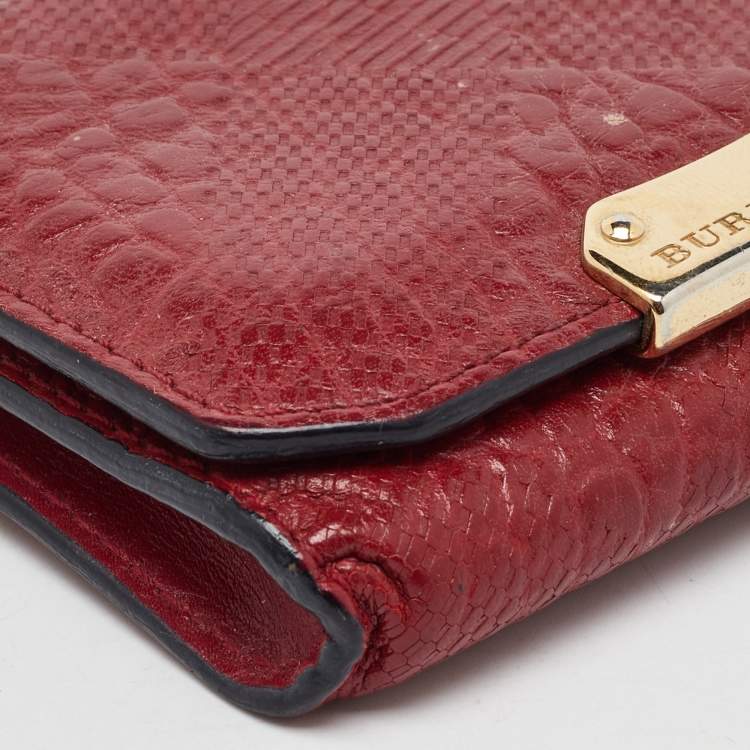 Pre Owned  Burberry Dark Red Textured Leather Business Card Holder