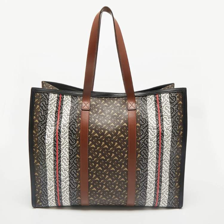 Pre Owned Burberry Multicolor Monogram Stripe E-Canvas Portrait Tote