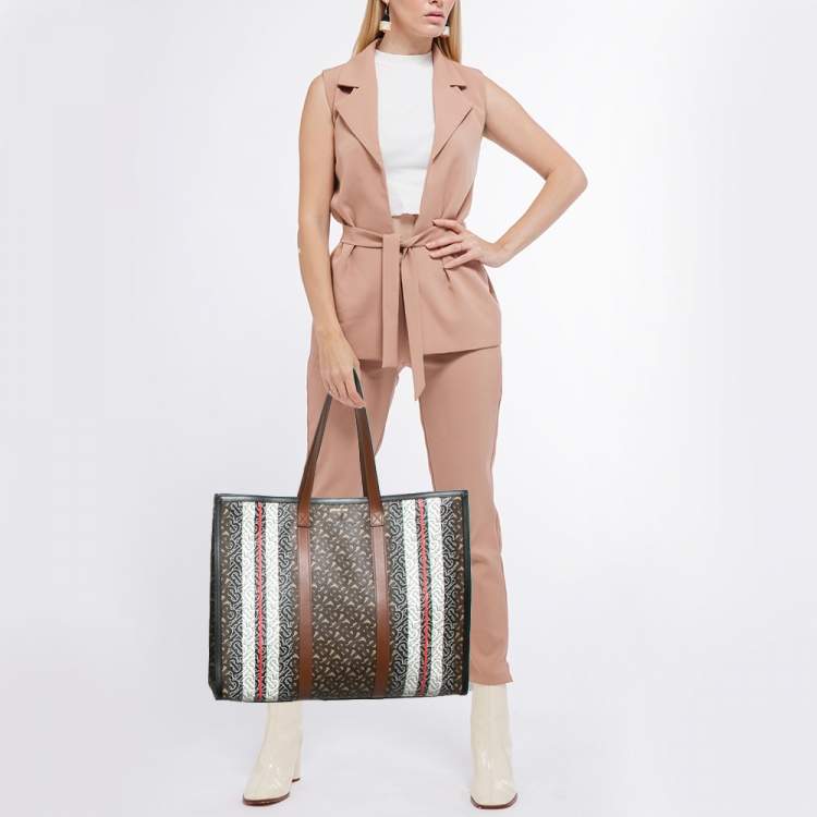 Pre Owned Burberry Multicolor Monogram Stripe E-Canvas Portrait Tote