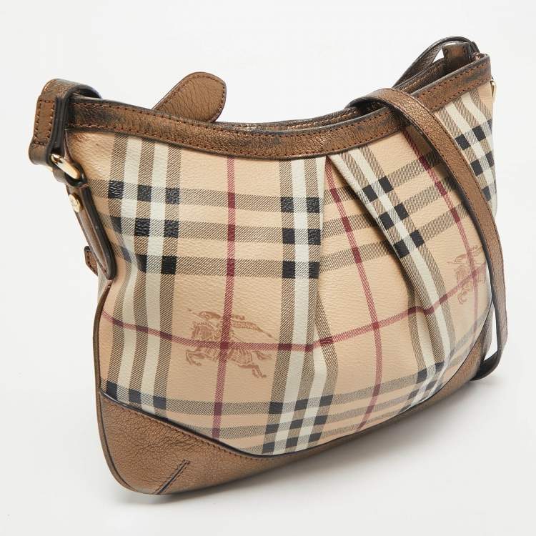 Pre Owned Burberry Bronze/Beige Haymarket Check PVC and Leather Hartham Crossbody Bag