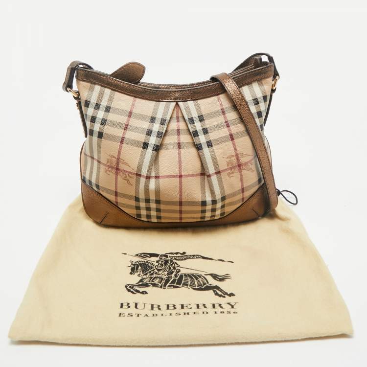 Pre Owned Burberry Bronze/Beige Haymarket Check PVC and Leather Hartham Crossbody Bag