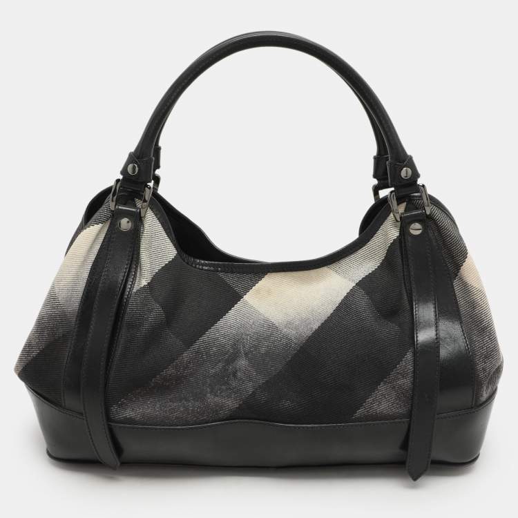 Pre Owned Burberry Black/Grey Mega Check Canvas and Leather Tote