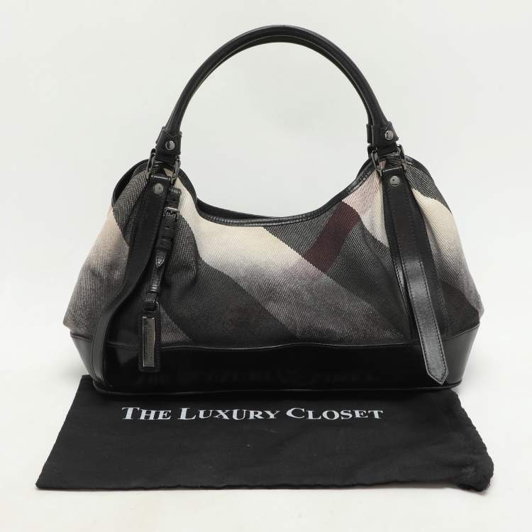Pre Owned Burberry Black/Grey Mega Check Canvas and Leather Tote