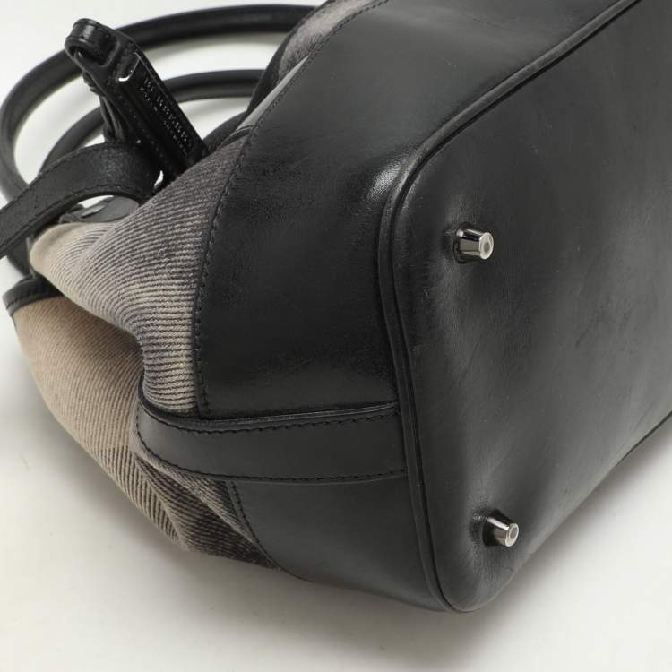 Pre Owned Burberry Black/Grey Mega Check Canvas and Leather Tote