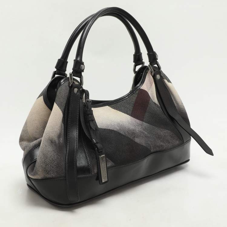 Pre Owned Burberry Black/Grey Mega Check Canvas and Leather Tote