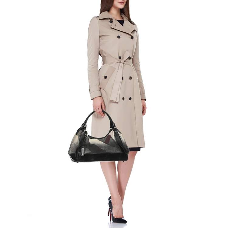 Pre Owned Burberry Black/Grey Mega Check Canvas and Leather Tote