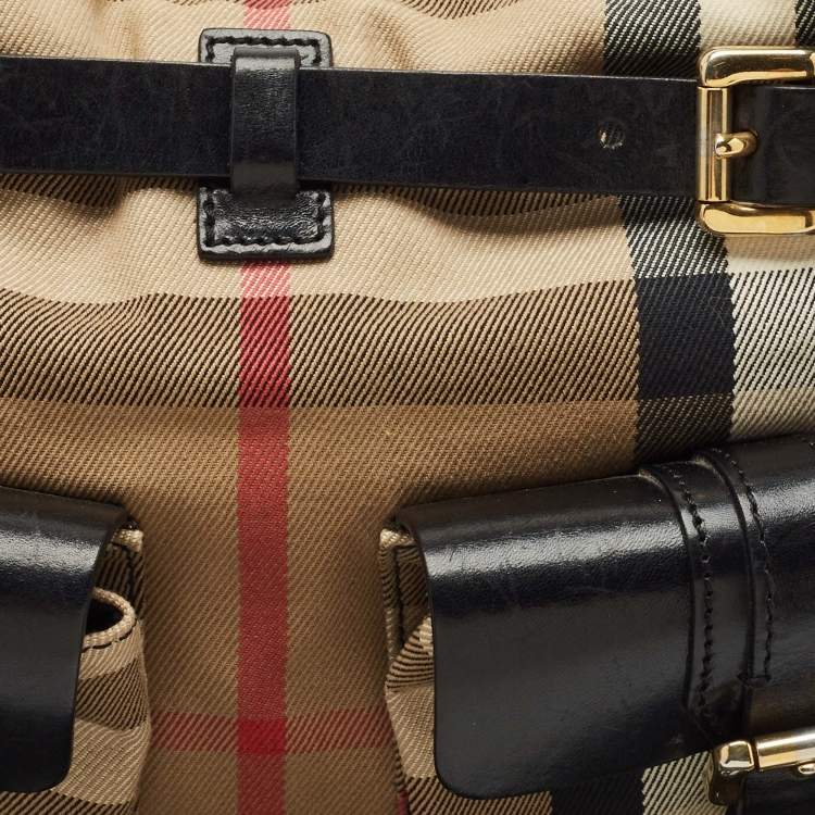 Pre Owned Burberry Brown/Beige House Check Canvas and Leather Double Pocket Shoulder Bag