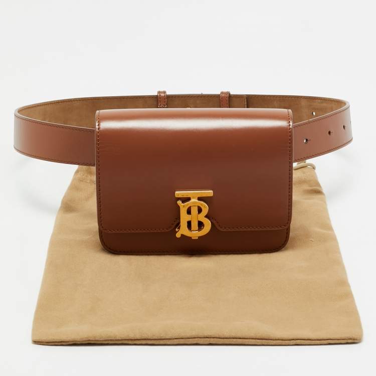 Pre Owned Burberry Brown Leather Mini TB Belt Bag