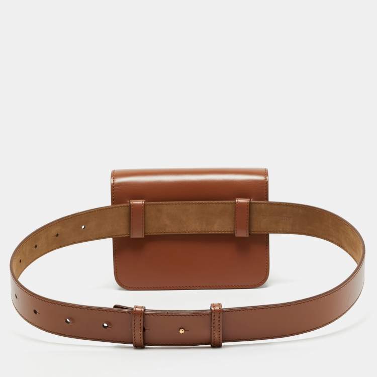 Pre Owned Burberry Brown Leather Mini TB Belt Bag