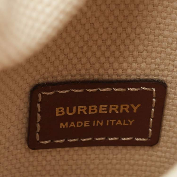 Pre Owned Burberry Brown/Off White Canvas and Leather Mini Logo Flat Crossbody Bag
