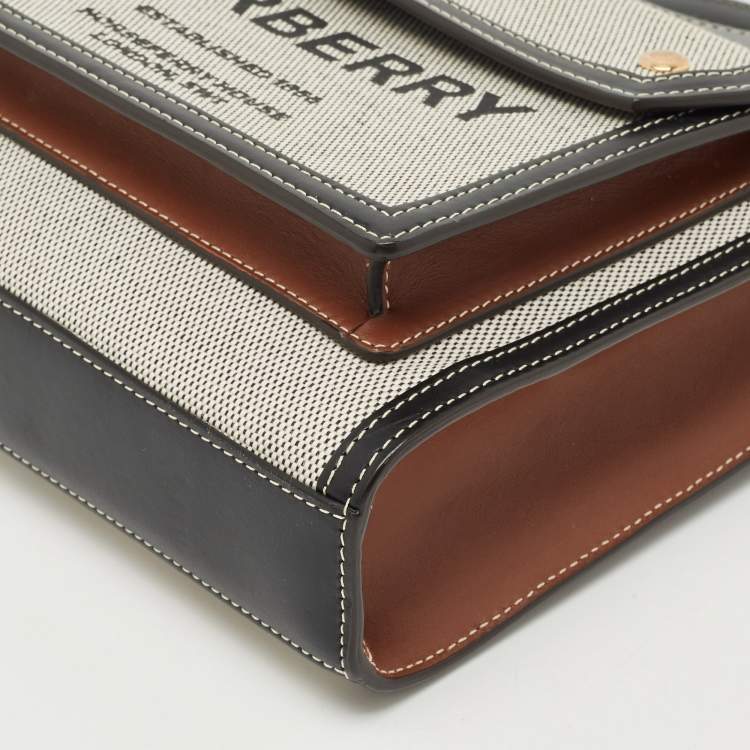 Pre Owned Burberry Black/Grey Leather and Canvas Mini Pocket Tote