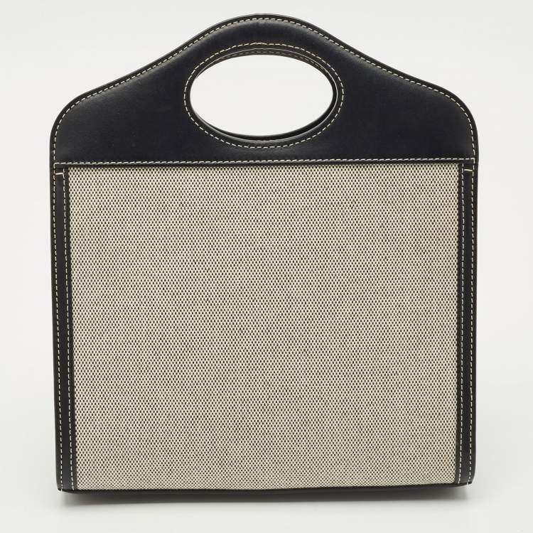 Pre Owned Burberry Black/Grey Leather and Canvas Mini Pocket Tote