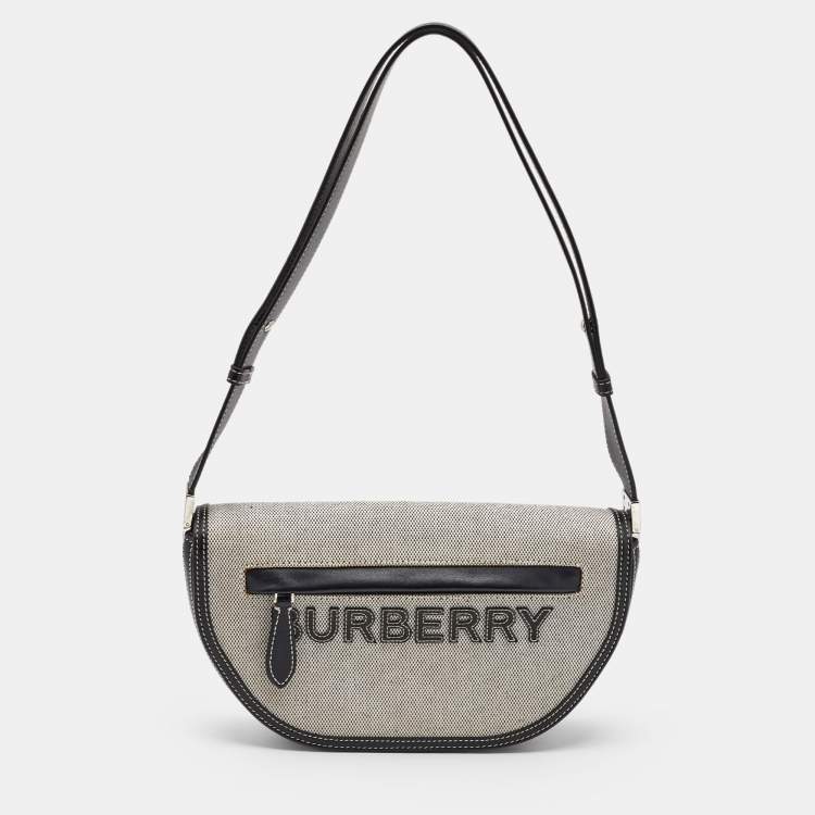 Pre Owned Burberry Black/White Logo Canvas and Leather Small Olympia Shoulder Bag