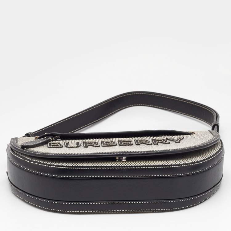 Pre Owned Burberry Black/White Logo Canvas and Leather Small Olympia Shoulder Bag
