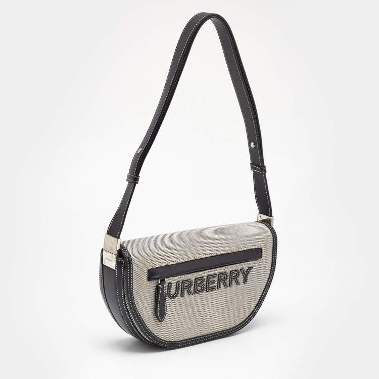 Pre Owned Burberry Black/White Logo Canvas and Leather Small Olympia Shoulder Bag