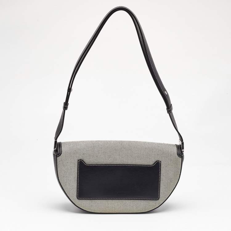 Pre Owned Burberry Black/White Logo Canvas and Leather Small Olympia Shoulder Bag