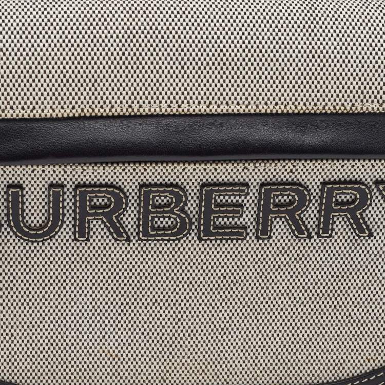 Pre Owned Burberry Black/White Logo Canvas and Leather Small Olympia Shoulder Bag