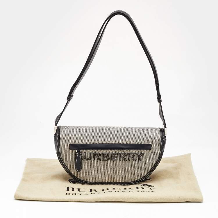 Pre Owned Burberry Black/White Logo Canvas and Leather Small Olympia Shoulder Bag