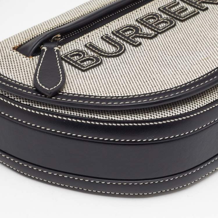 Pre Owned Burberry Black/White Logo Canvas and Leather Small Olympia Shoulder Bag