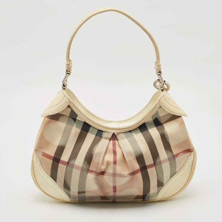 Pre Owned Burberry Cream/Beige House Check Heart PVC and Patent Leather Brooklyn Hobo