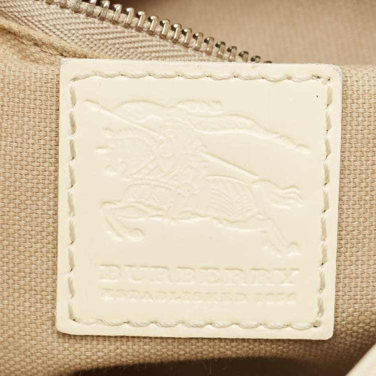Pre Owned Burberry Cream/Beige House Check Heart PVC and Patent Leather Brooklyn Hobo