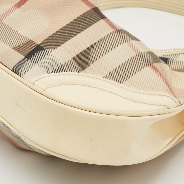 Pre Owned Burberry Cream/Beige House Check Heart PVC and Patent Leather Brooklyn Hobo
