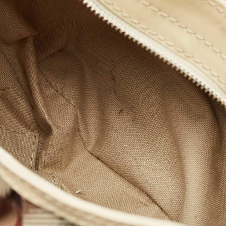 Pre Owned Burberry Cream/Beige House Check Heart PVC and Patent Leather Brooklyn Hobo