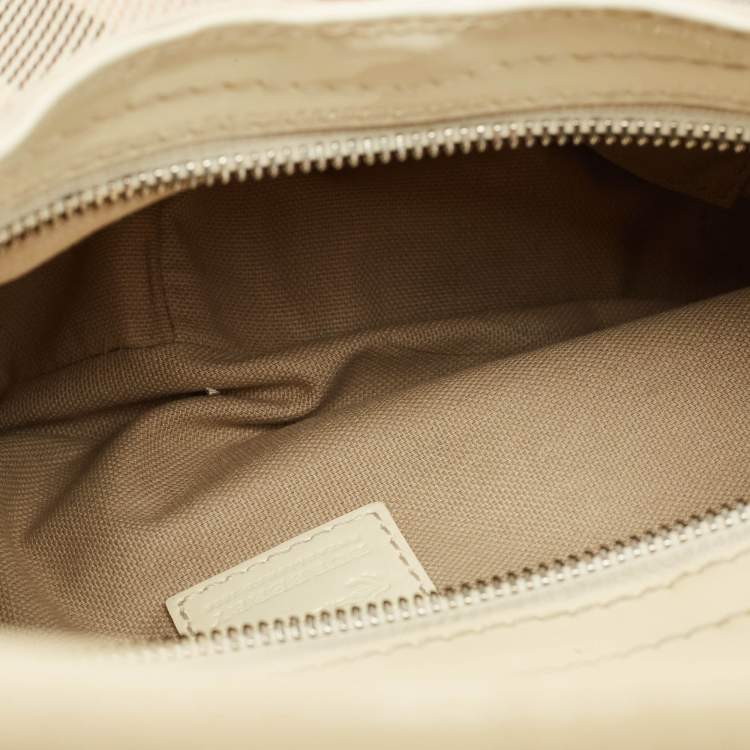 Pre Owned Burberry Cream/Beige House Check Heart PVC and Patent Leather Brooklyn Hobo