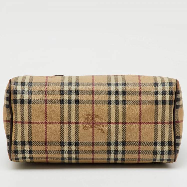 Pre Owned Burberry Beige/Brown Haymarket Check Coated Canvas Medium Bowling Bag