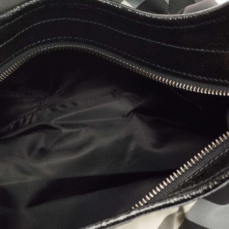 Pre Owned Burberry Black Smoked Check Nylon Brooklyn Hobo