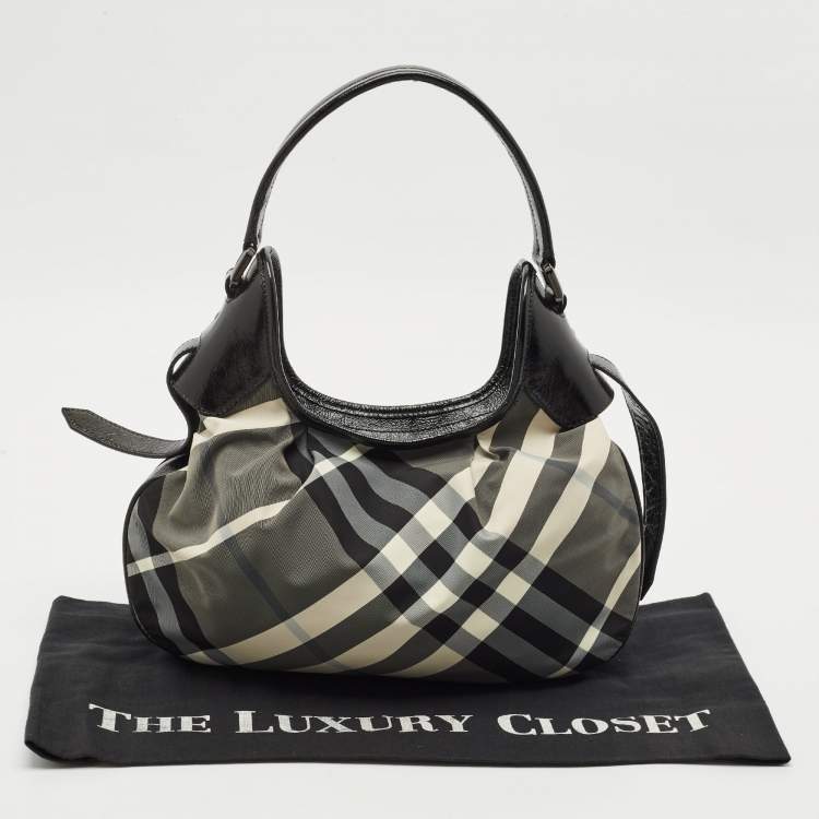 Pre Owned Burberry Black Smoked Check Nylon Brooklyn Hobo