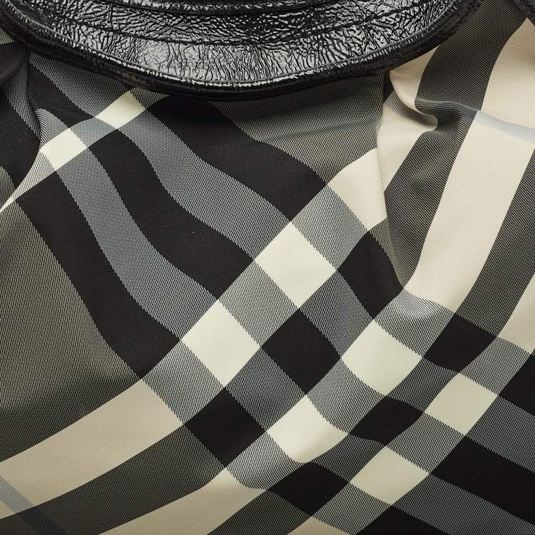 Pre Owned Burberry Black Smoked Check Nylon Brooklyn Hobo