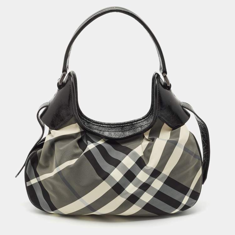 Pre Owned Burberry Black Smoked Check Nylon Brooklyn Hobo