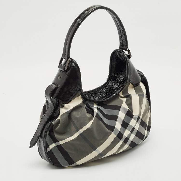 Pre Owned Burberry Black Smoked Check Nylon Brooklyn Hobo