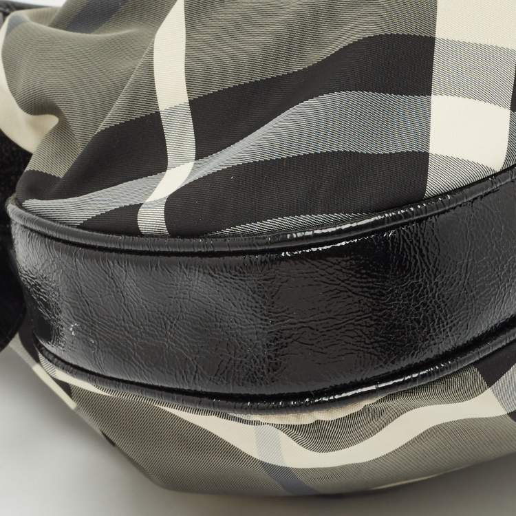 Pre Owned Burberry Black Smoked Check Nylon Brooklyn Hobo