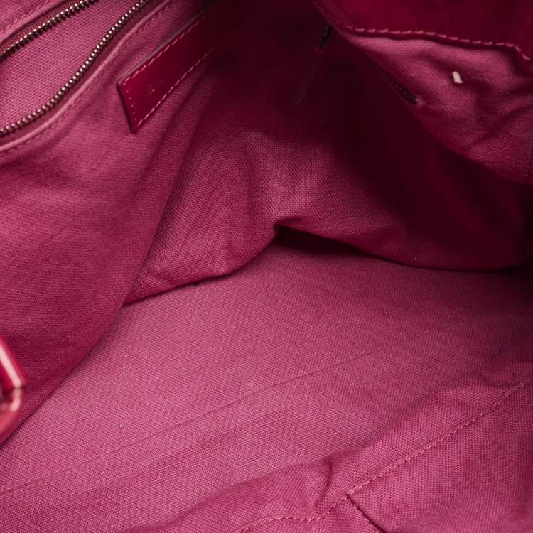 Pre Owned Burberry Red Check Embossed Patent Leather Large Bilmore Tote
