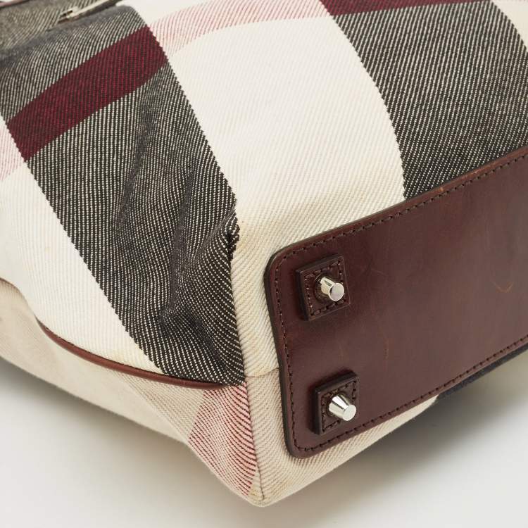 Pre Owned Burberry Brown Mega Check Canvas and Leather Tote