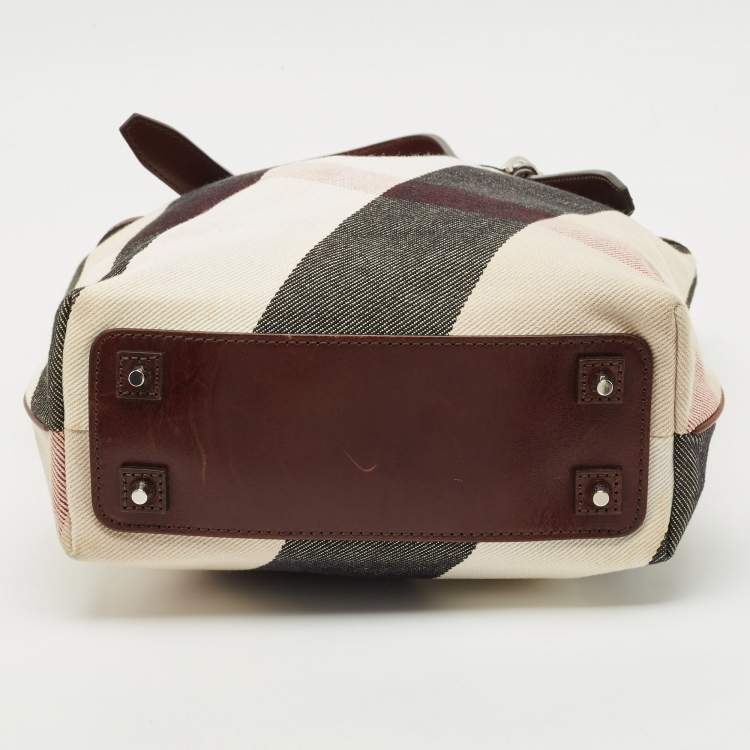 Pre Owned Burberry Brown Mega Check Canvas and Leather Tote