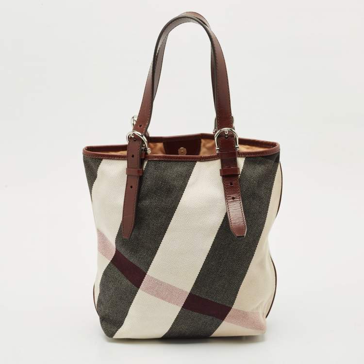 Pre Owned Burberry Brown Mega Check Canvas and Leather Tote