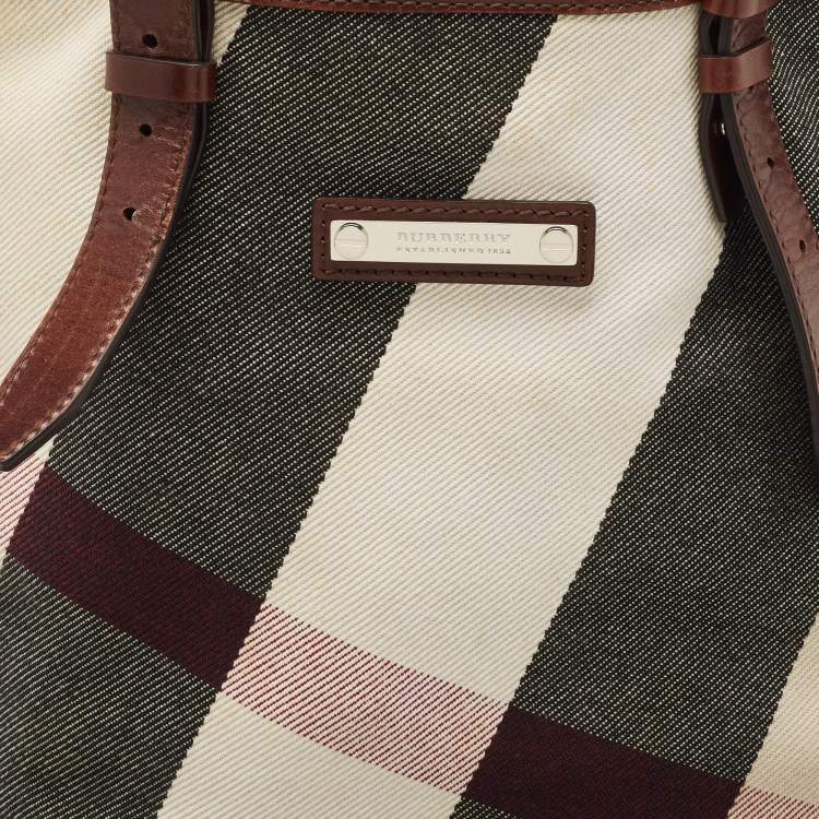 Pre Owned Burberry Brown Mega Check Canvas and Leather Tote