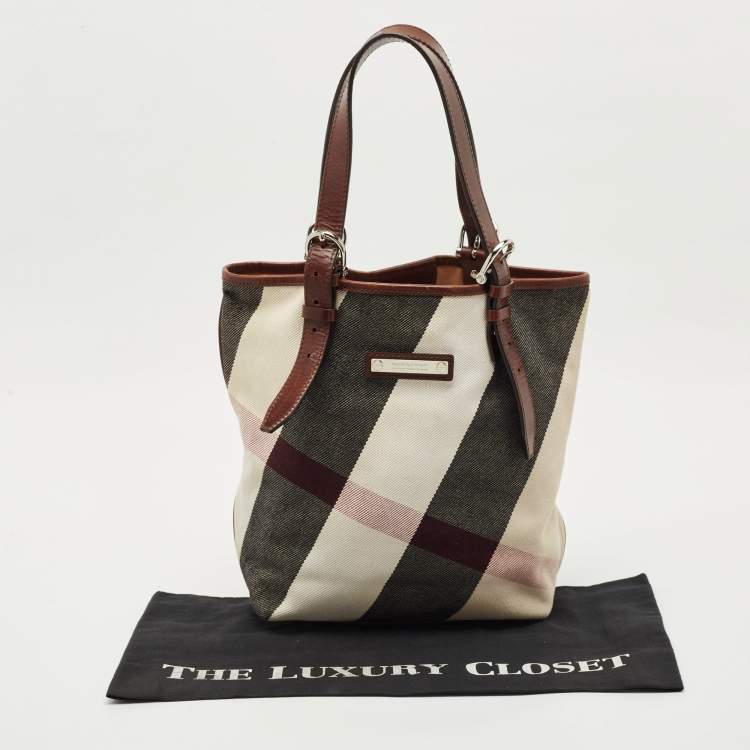 Pre Owned Burberry Brown Mega Check Canvas and Leather Tote