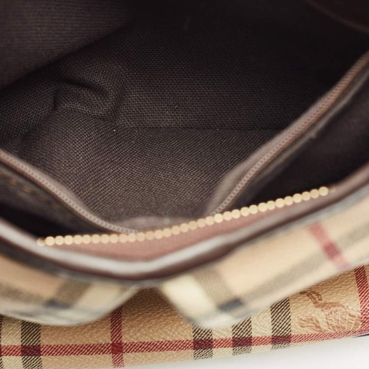 Pre Owned Burberry Beige Haymarket Check Coated Canvas Rydal Hobo